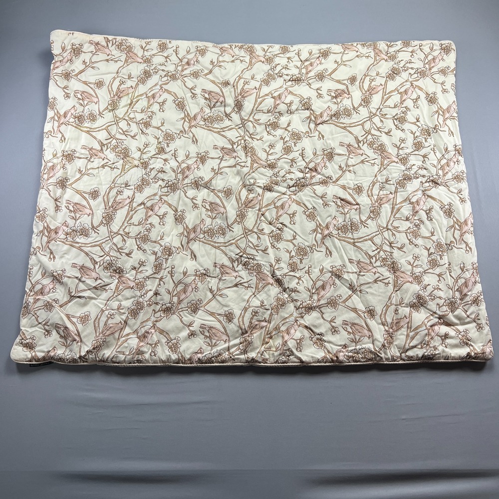 Dwell Studio Blossom Blush Crib Baby Blanket Beige Brown Bird Floral Reversible